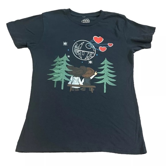 Star Wars Leia and Han Death Star Love Extra Soft T-Shirt Women’s Small - Picture 1 of 4